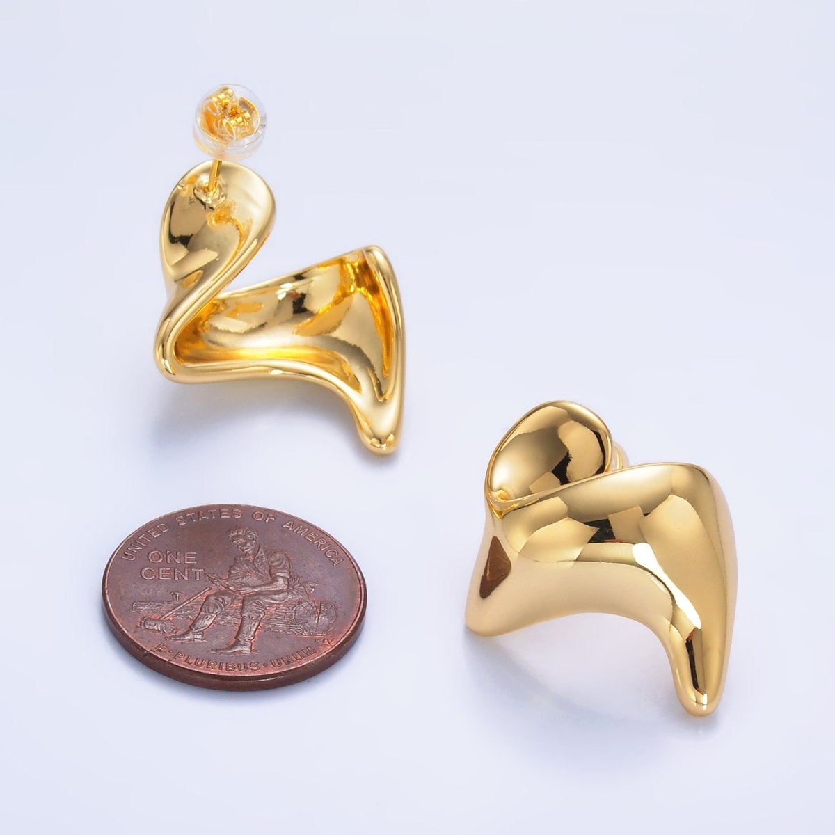 24K Gold Filled Geometric Curved Wide Stud Earrings in Gold & Silver | AB917 AB918 - DLUXCA