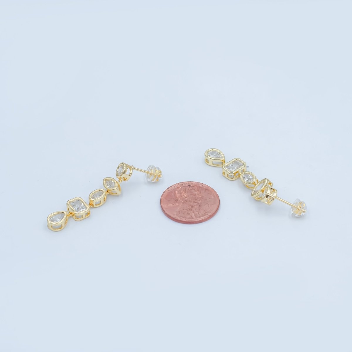 24K Gold Filled Geometric CZ Bezel Drop Stud Earrings in Gold & Silver | AB678 AB679 - DLUXCA