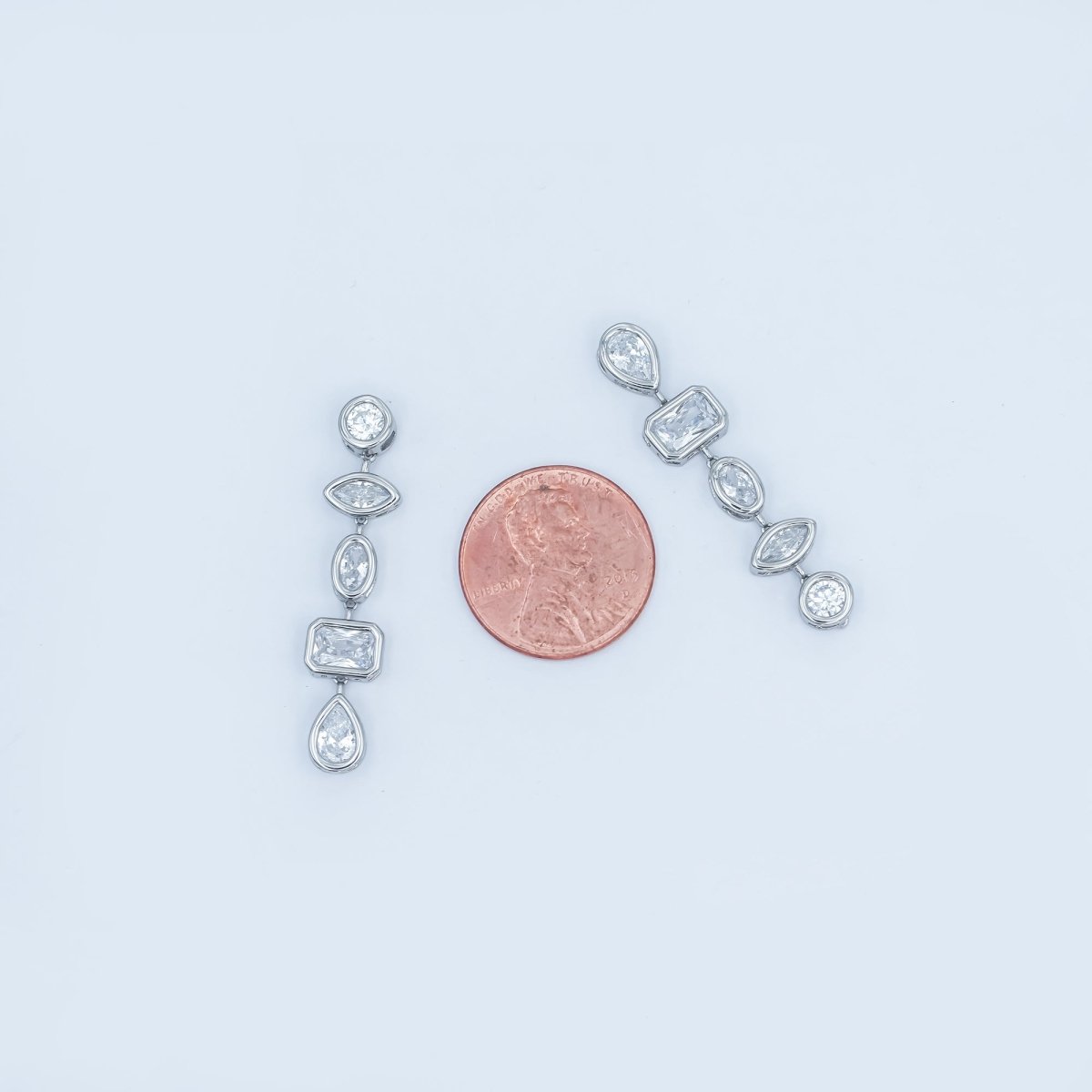 24K Gold Filled Geometric CZ Bezel Drop Stud Earrings in Gold & Silver | AB678 AB679 - DLUXCA