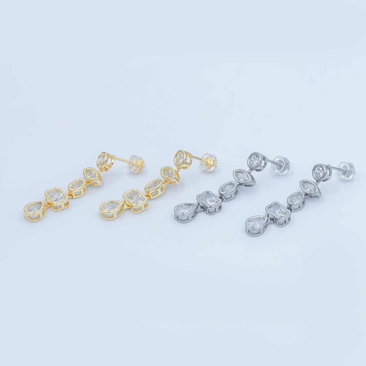 24K Gold Filled Geometric CZ Bezel Drop Stud Earrings in Gold & Silver | AB678 AB679 - DLUXCA