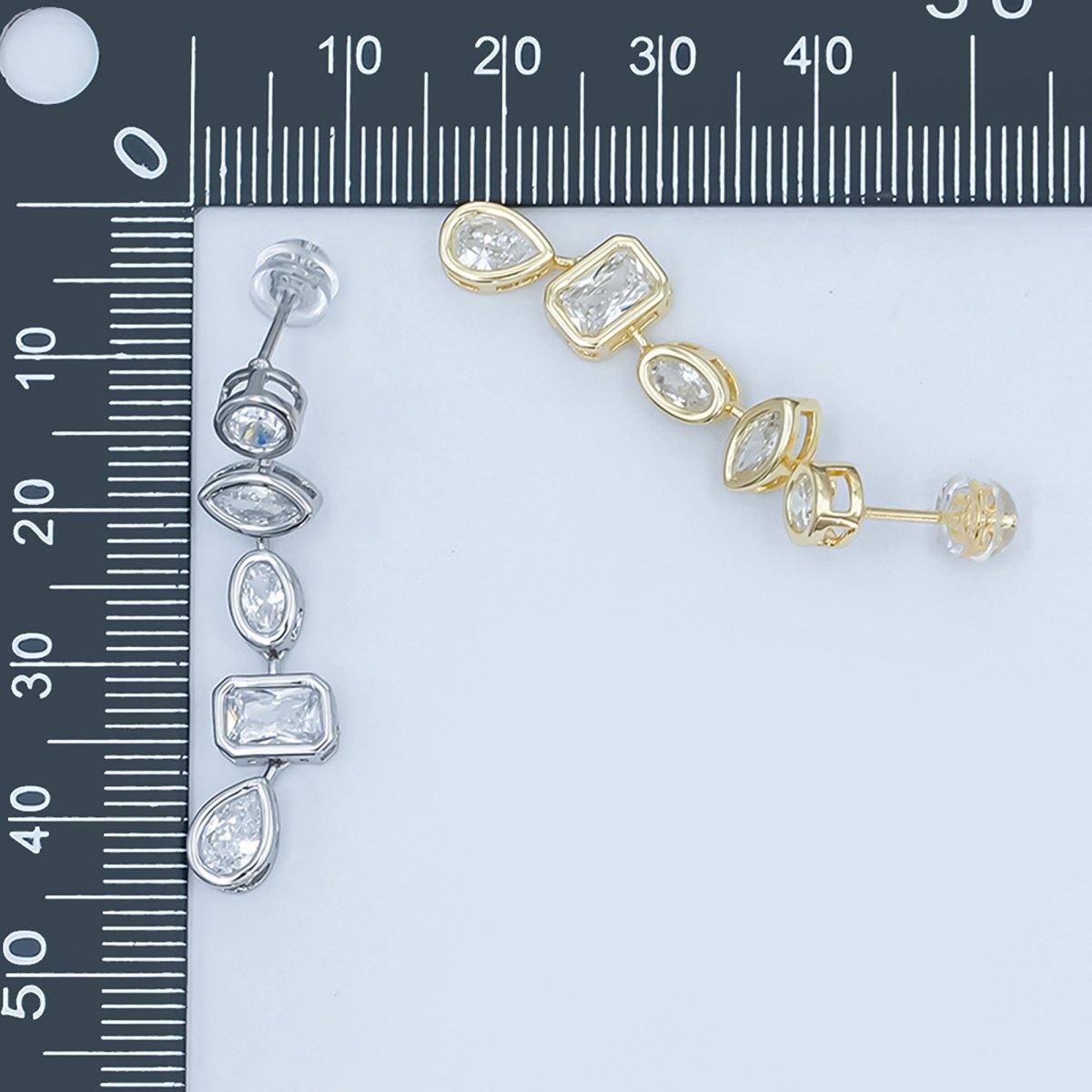 24K Gold Filled Geometric CZ Bezel Drop Stud Earrings in Gold & Silver | AB678 AB679 - DLUXCA