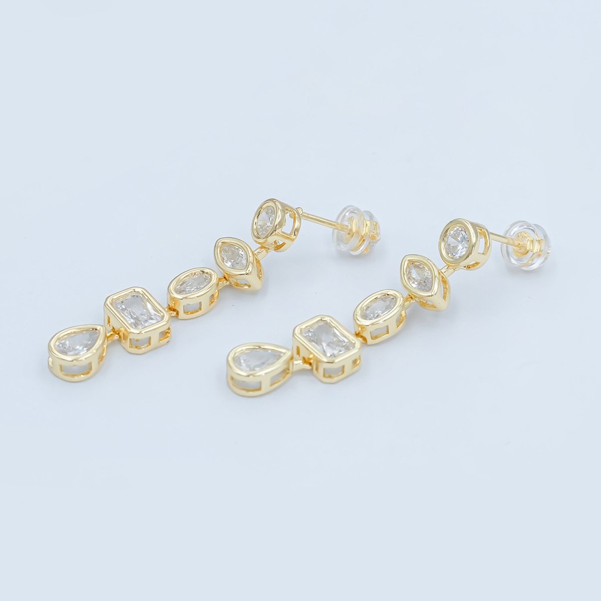 24K Gold Filled Geometric CZ Bezel Drop Stud Earrings in Gold & Silver | AB678 AB679 - DLUXCA