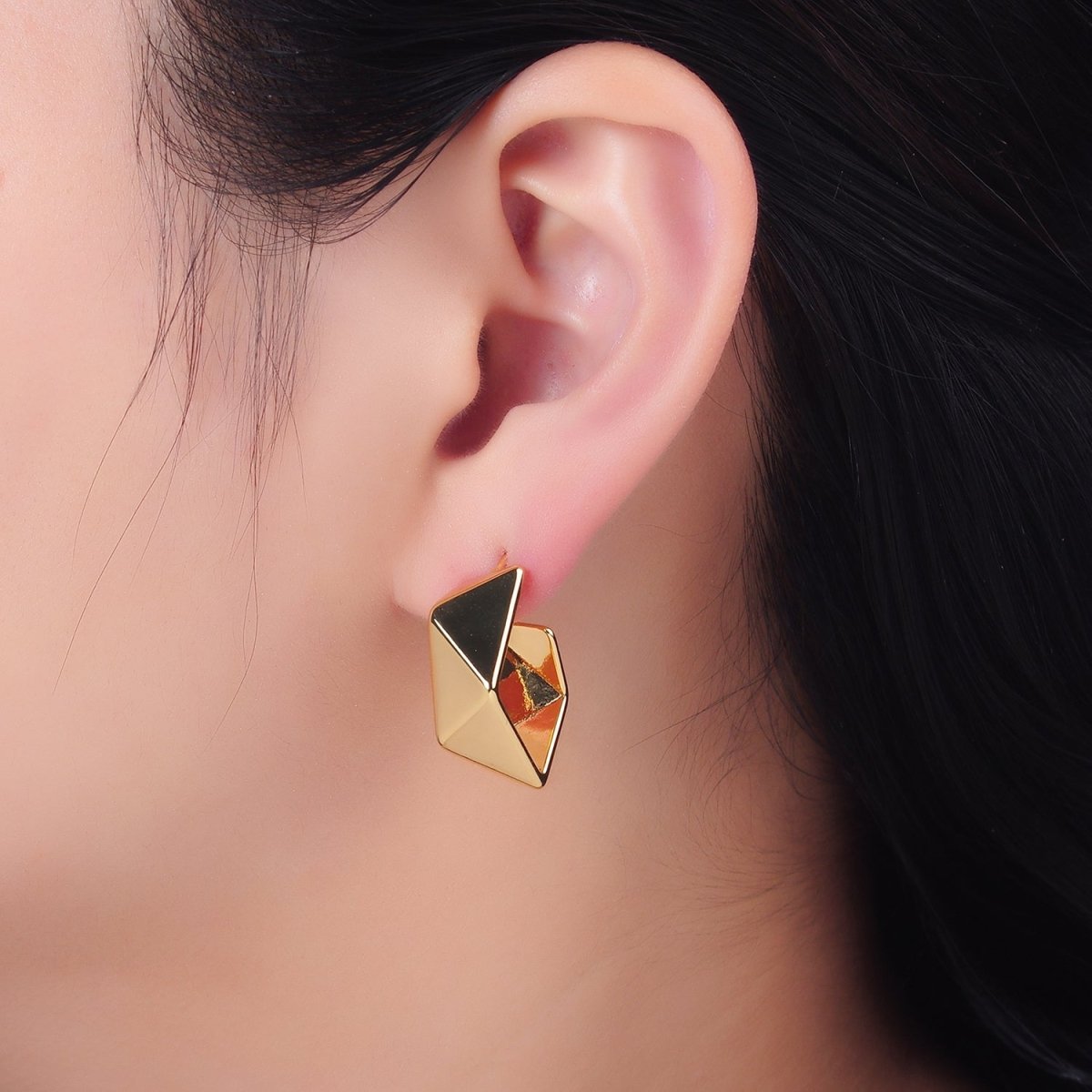 24K Gold Filled Geometric Edged C - Shaped Hoop Earrings in Gold & Silver | AB879 AB880 - DLUXCA