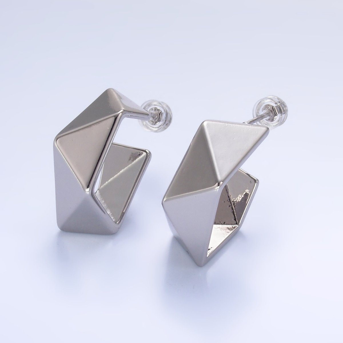 24K Gold Filled Geometric Edged C - Shaped Hoop Earrings in Gold & Silver | AB879 AB880 - DLUXCA