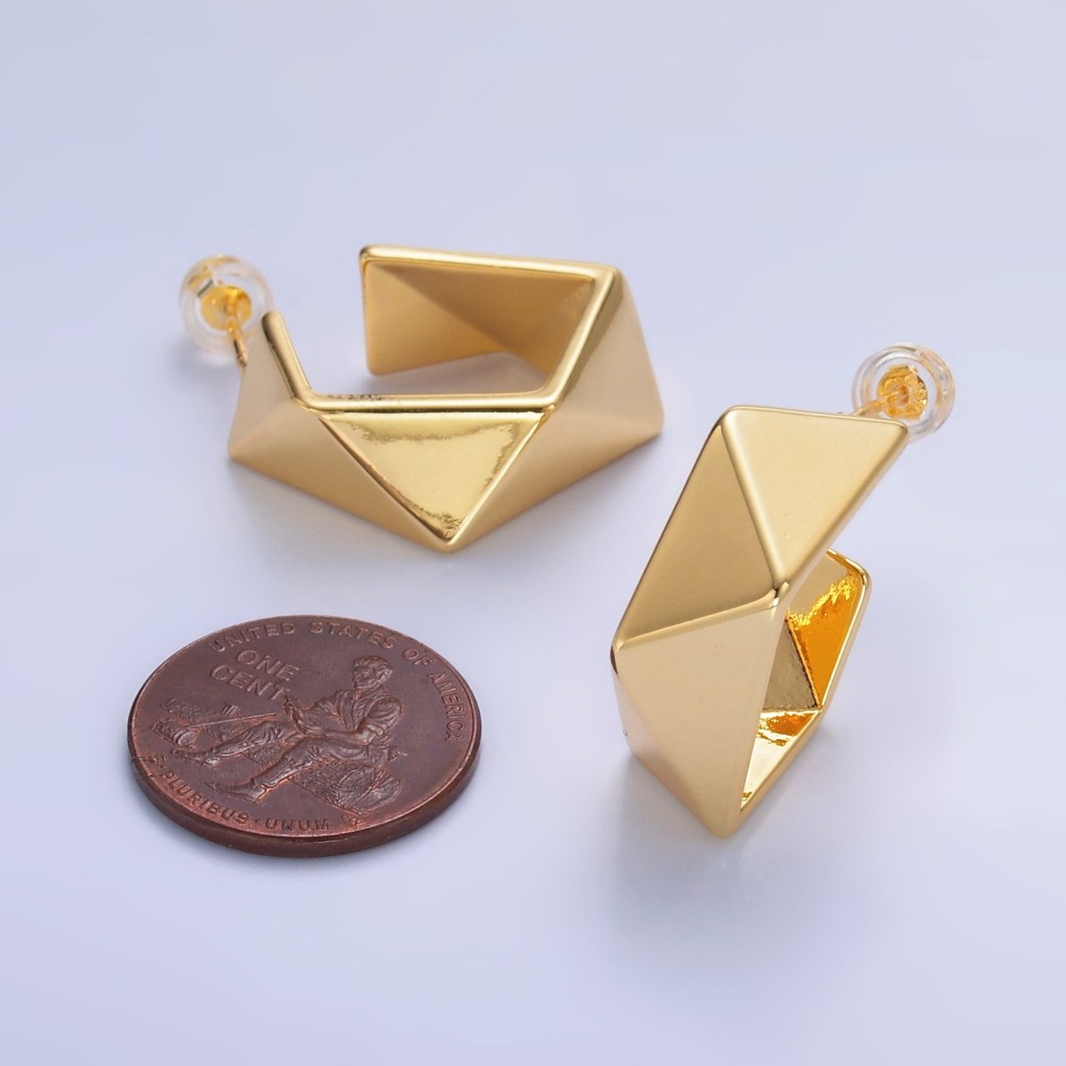 24K Gold Filled Geometric Edged C - Shaped Hoop Earrings in Gold & Silver | AB879 AB880 - DLUXCA