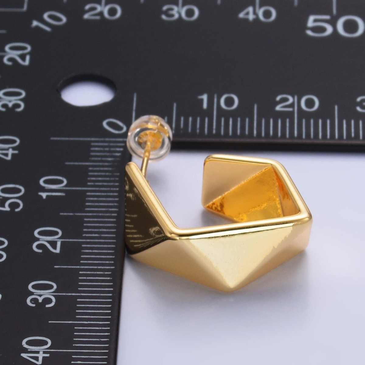 24K Gold Filled Geometric Edged C - Shaped Hoop Earrings in Gold & Silver | AB879 AB880 - DLUXCA