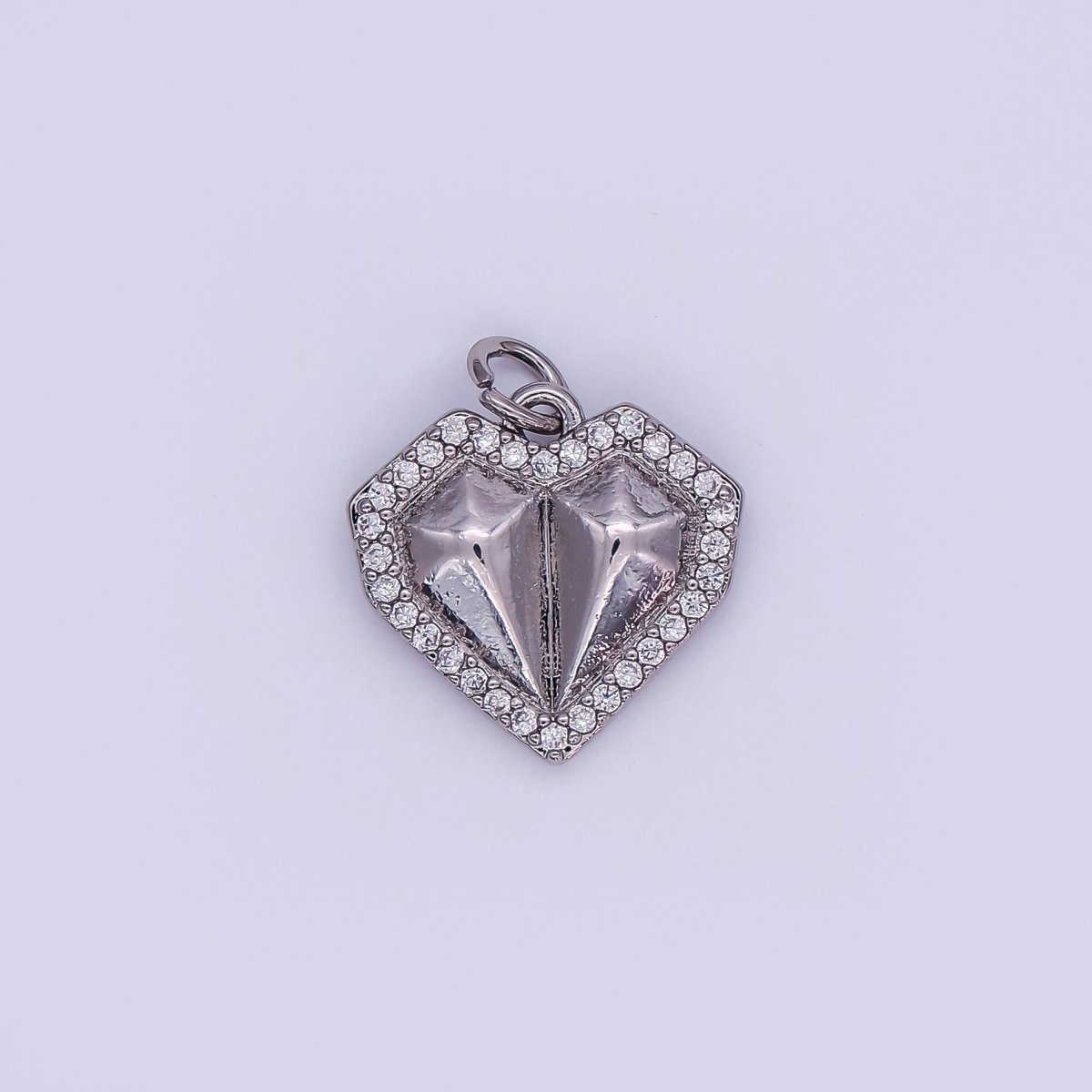 24K Gold Filled Geometric Edged Heart Micro Paved CZ Charm in Gold & Silver | N097 - DLUXCA