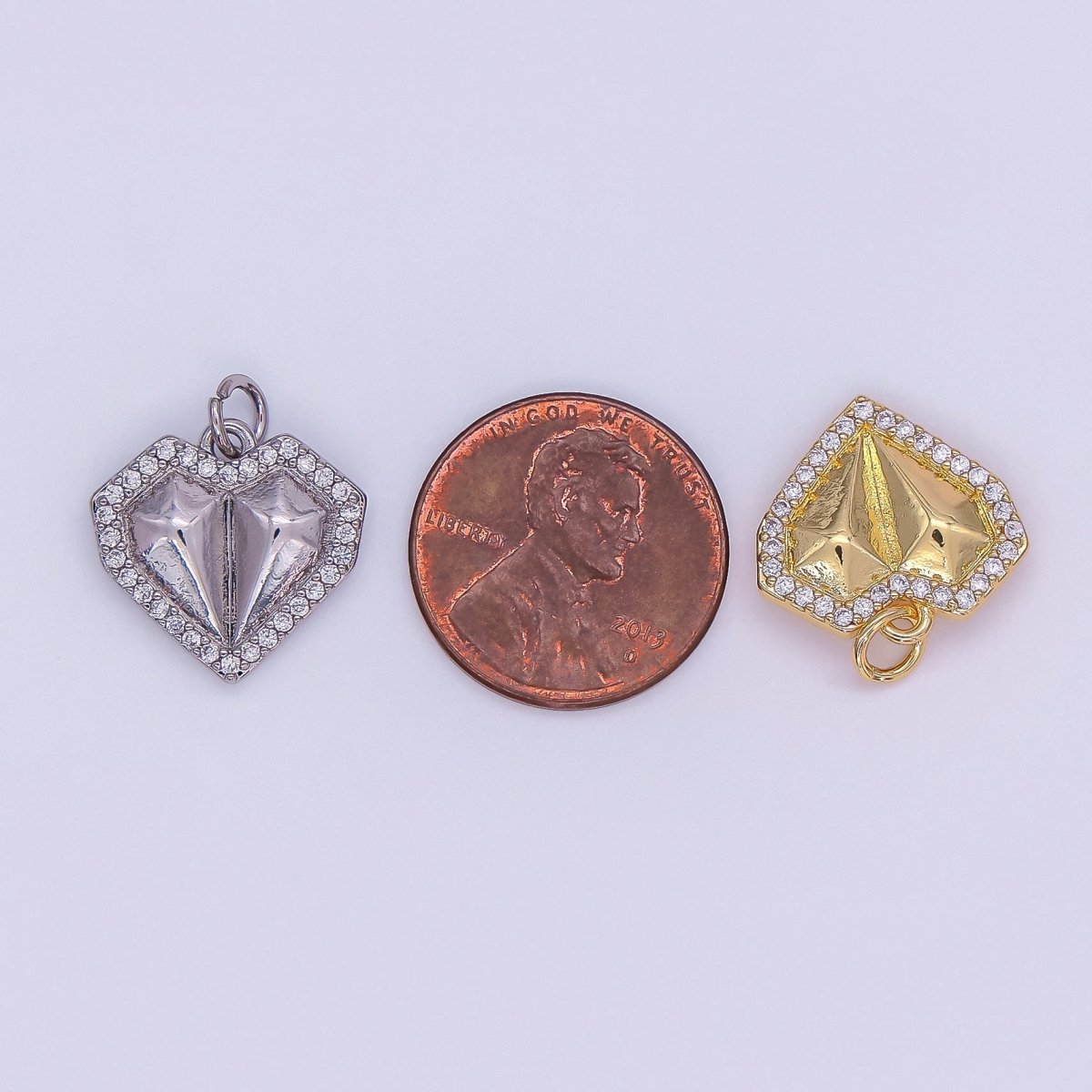 24K Gold Filled Geometric Edged Heart Micro Paved CZ Charm in Gold & Silver | N097 - DLUXCA