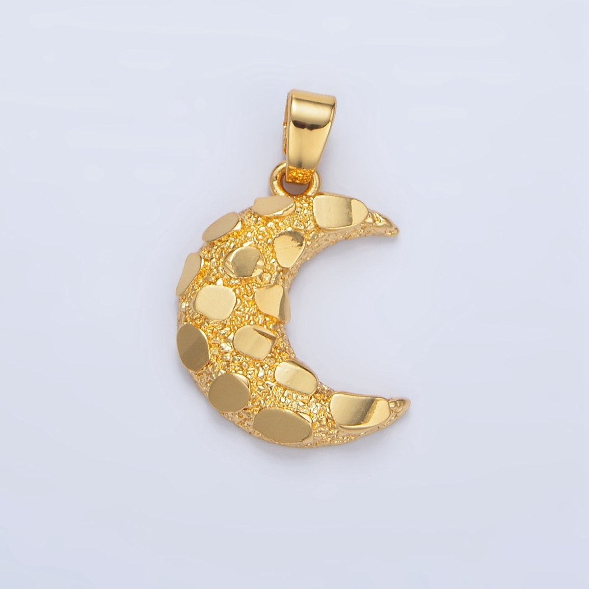 24K Gold Filled Geometric Edged Textured Celestial Crescent Moon Pendant | AA944 - DLUXCA