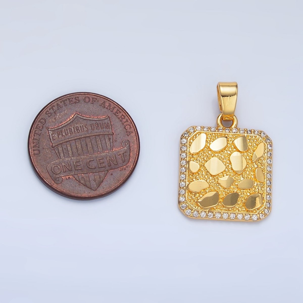 24K Gold Filled Geometric Edged Textured Micro Paved CZ Square Pendant | AA945 - DLUXCA