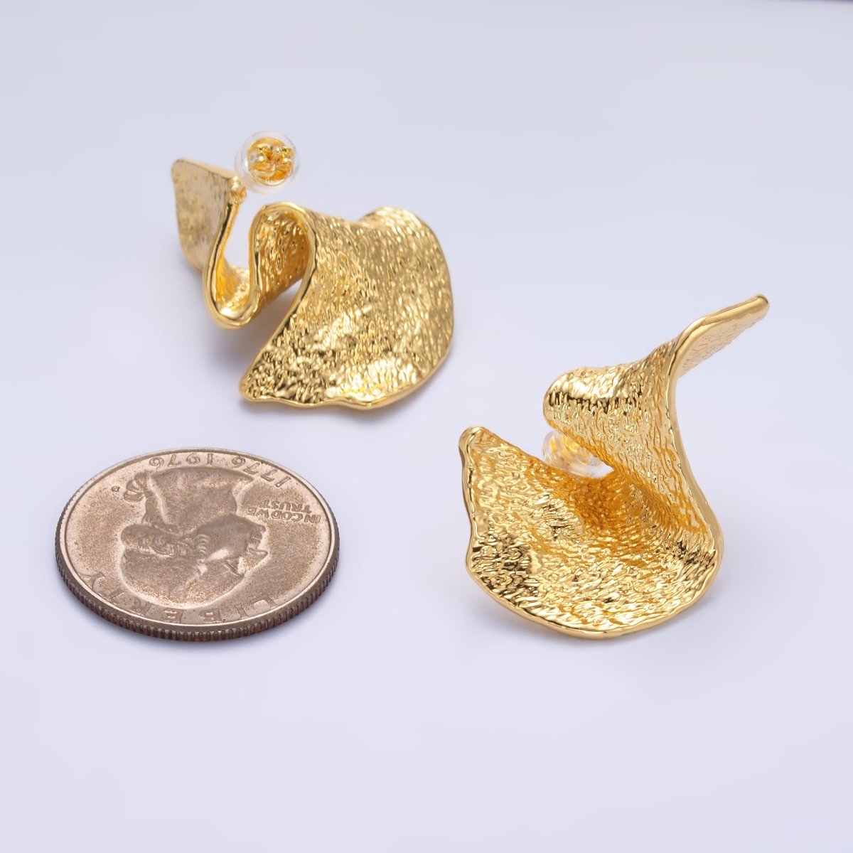 24K Gold Filled Geometric Hammered Foil Stud Earrings | AD569 - DLUXCA