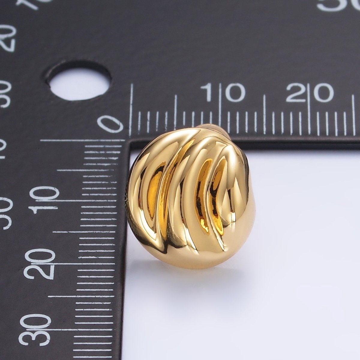 24K Gold Filled Geometric Hammered Lined Round Stud Earrings in Gold & Silver | AB877 AB878 - DLUXCA