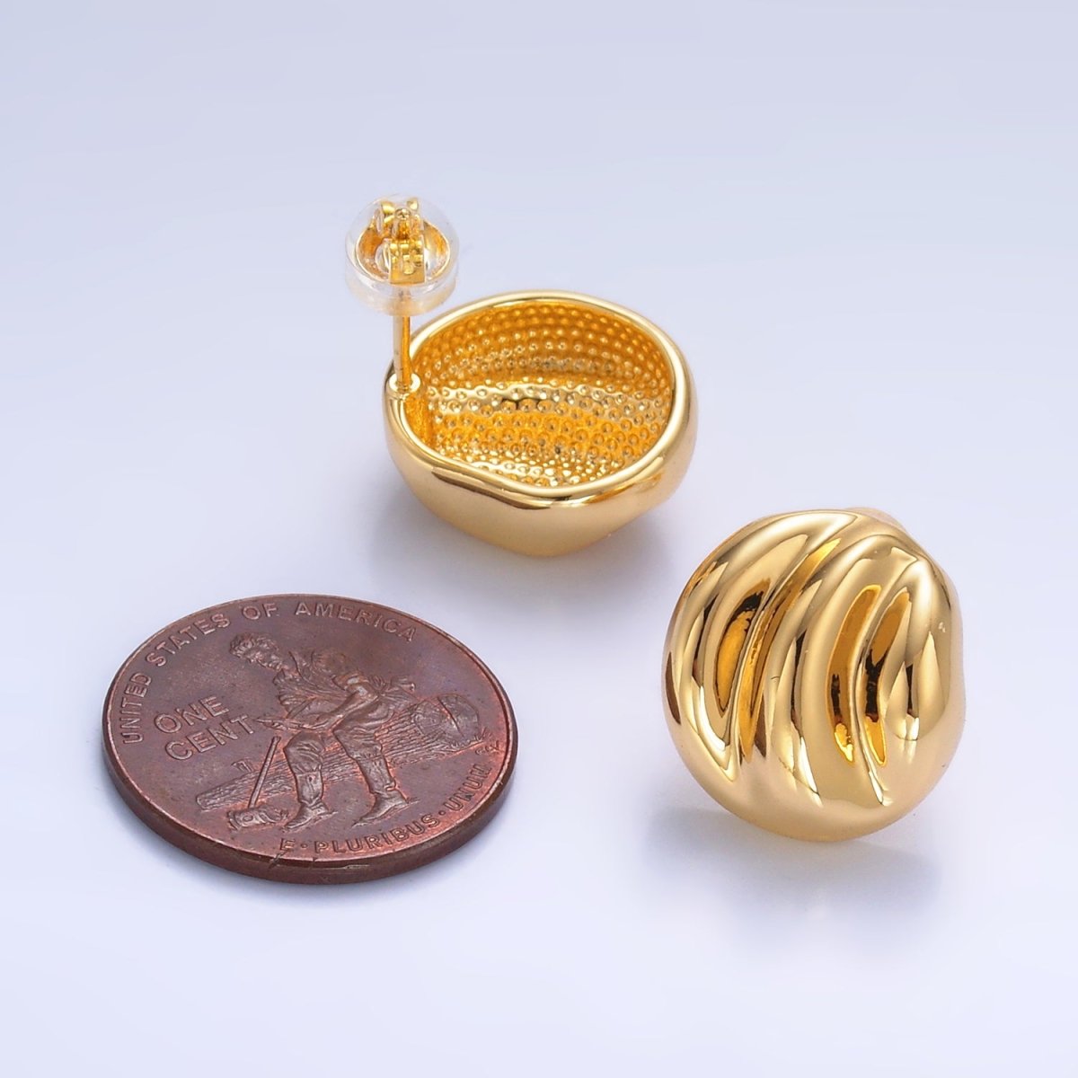 24K Gold Filled Geometric Hammered Lined Round Stud Earrings in Gold & Silver | AB877 AB878 - DLUXCA