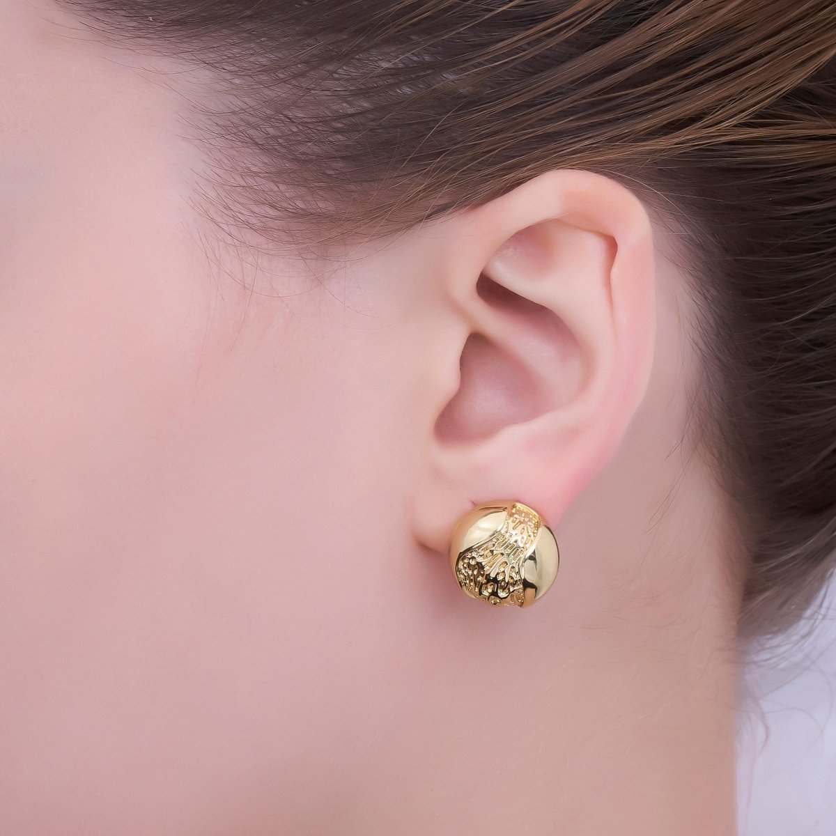24K Gold Filled Geometric Molten Round Stud Earrings | AB715 - DLUXCA