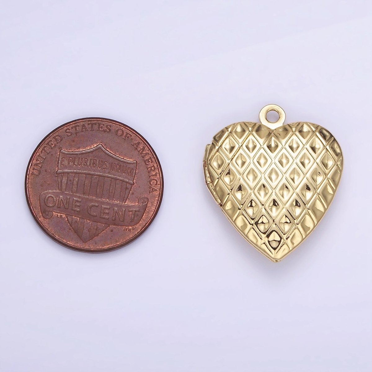 24K Gold Filled Geometric Rhombus Indent Heart Locket Charm | D410 - DLUXCA