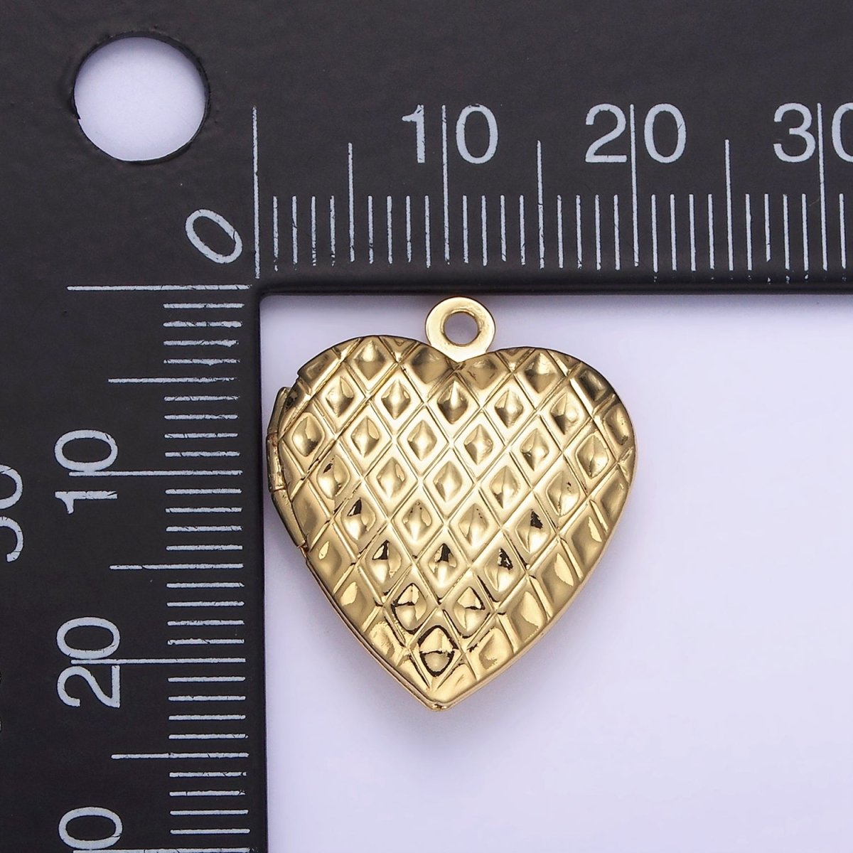 24K Gold Filled Geometric Rhombus Indent Heart Locket Charm | D410 - DLUXCA