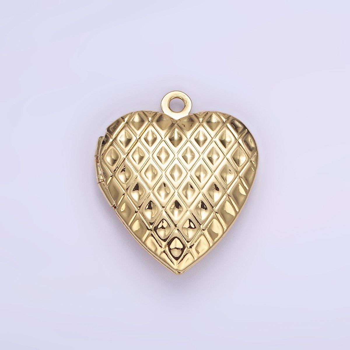 24K Gold Filled Geometric Rhombus Indent Heart Locket Charm | D410 - DLUXCA