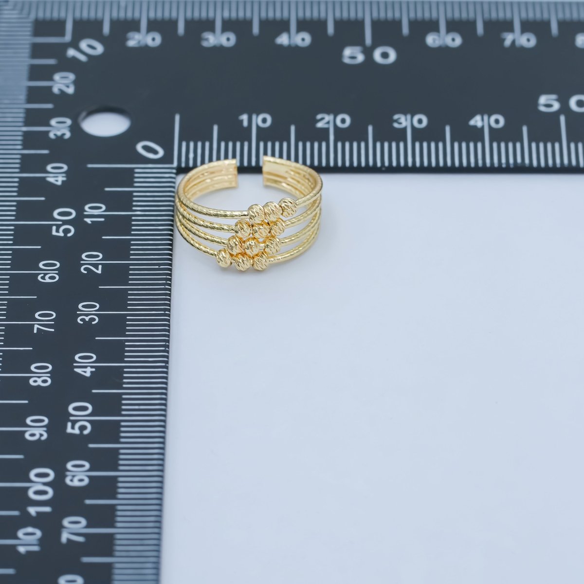 24K Gold Filled Geometric Textured Bead Multi Band Ring | O1000 - DLUXCA