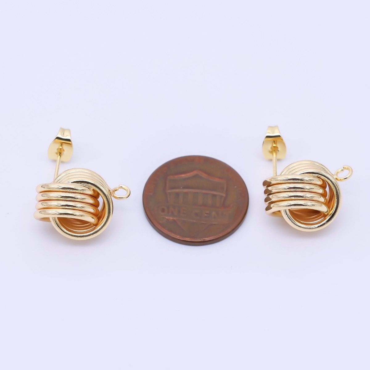 24K Gold Filled Geometric Triple Band Coil Double Drop Stud Earrings Findings | Z1326 - DLUXCA
