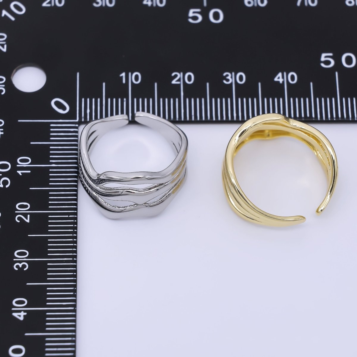 24K Gold Filled Geometric Triple Molten Band Ring in Gold & Silver | O1621 O1620 - DLUXCA