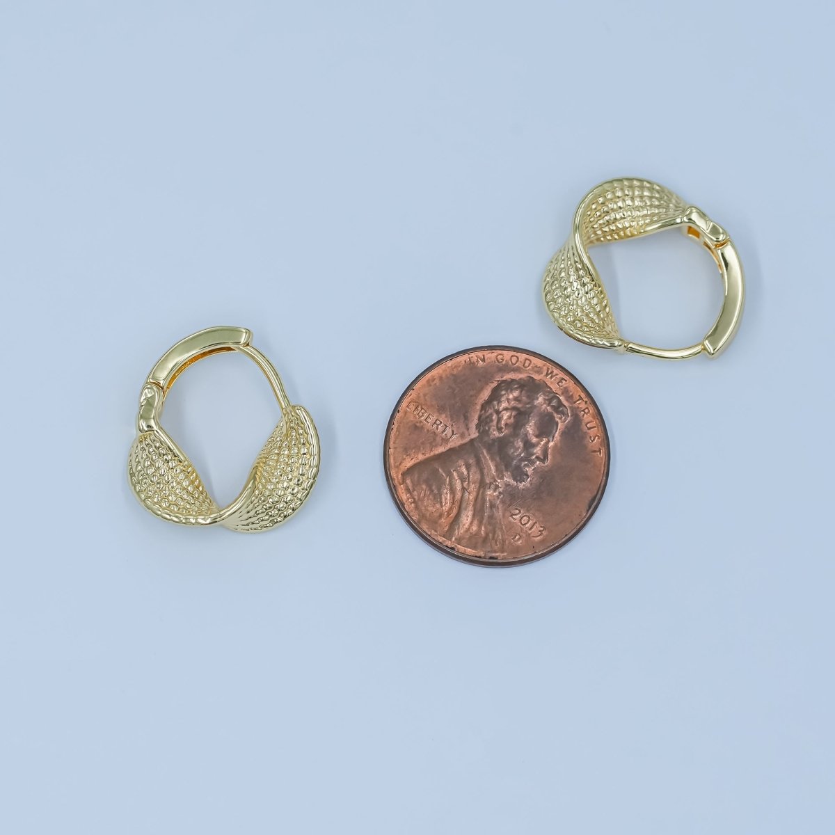 24K Gold Filled Geometric Twisted Dotted Hoop Earrings | AD1192 - DLUXCA