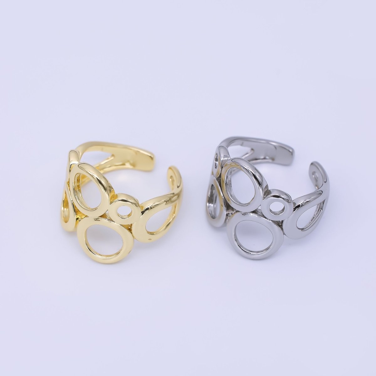 24K Gold Filled Geometrical Hollow Circle Round Set Ring in Gold & Silver | O1641 O1642 - DLUXCA