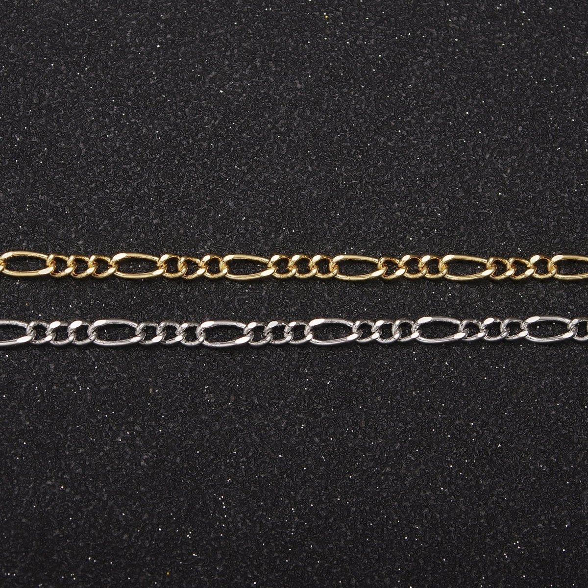 24K Gold Filled Gold Silver Figaro Unfinished Chain, Dainty Figaro Wholesale Chain by Yard For Jewelry Making Supply Component | ROLL - 631, ROLL - 632 Clearance Pricing - DLUXCA