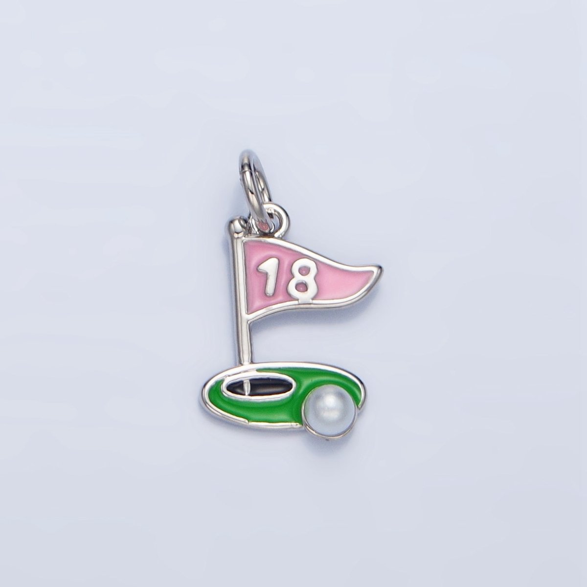 24K Gold Filled Golf Course Pearl Enamel Charm in Gold & Silver | E371 - DLUXCA