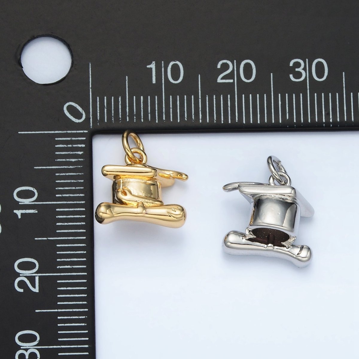 24K Gold Filled Graduation Cap Mini Charm in Gold & Silver | AG864 - DLUXCA