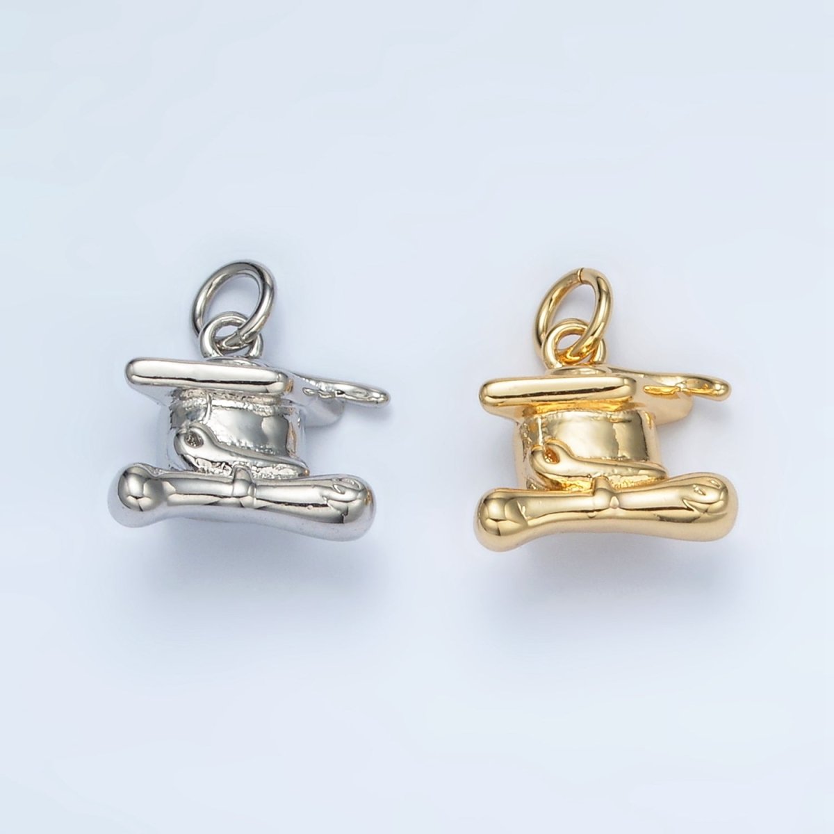 24K Gold Filled Graduation Cap Mini Charm in Gold & Silver | AG864 - DLUXCA