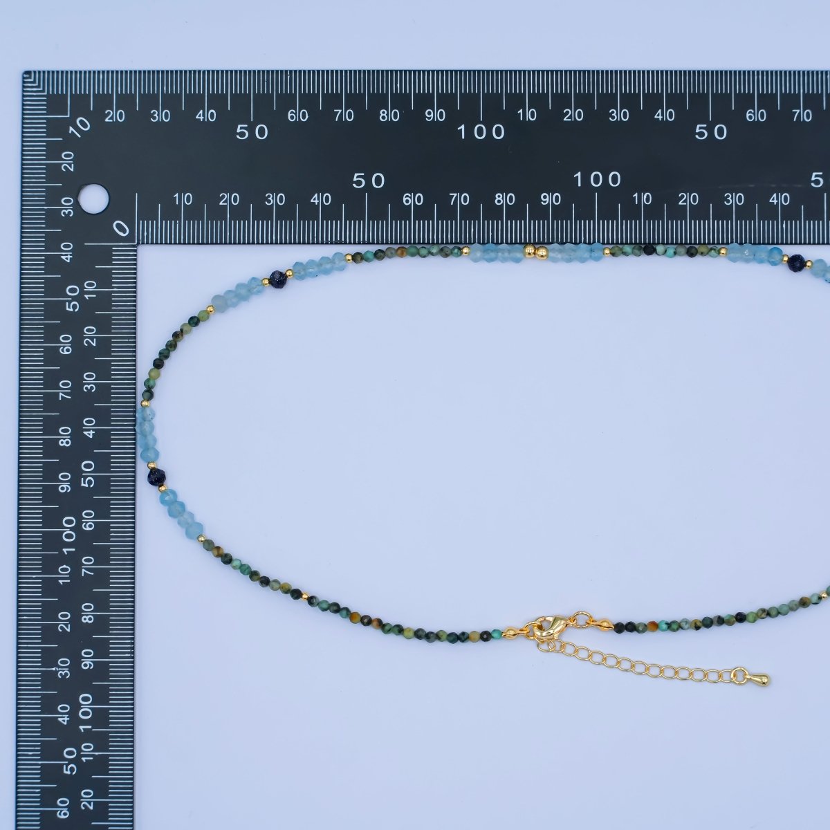24K Gold Filled Green Blue Multifaceted Gemstone Bead 17 Inch Necklace | WA - 2965 - DLUXCA