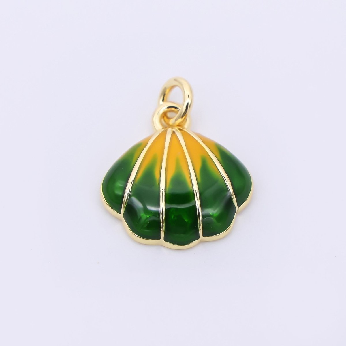 24K Gold Filled Green, Blue, Orange Gradient Enamel Scallop Clam Sea Shell Charm | AF545 AF546 - DLUXCA