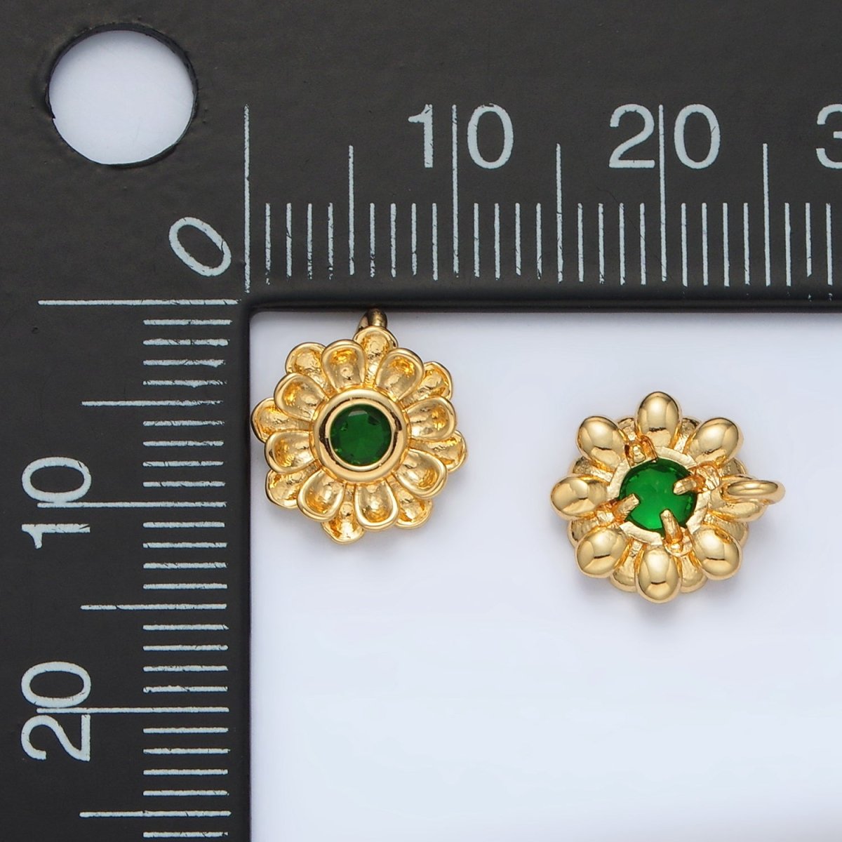 24K Gold Filled Green CZ Flower Curved Petal Charm | E064 - DLUXCA