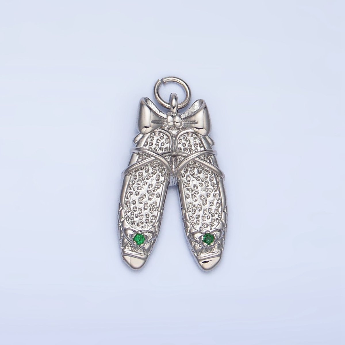 24K Gold Filled Green CZ Hammered Ribbon Ballet Dancing Shoes Charm in Gold & Silver | E339 - DLUXCA
