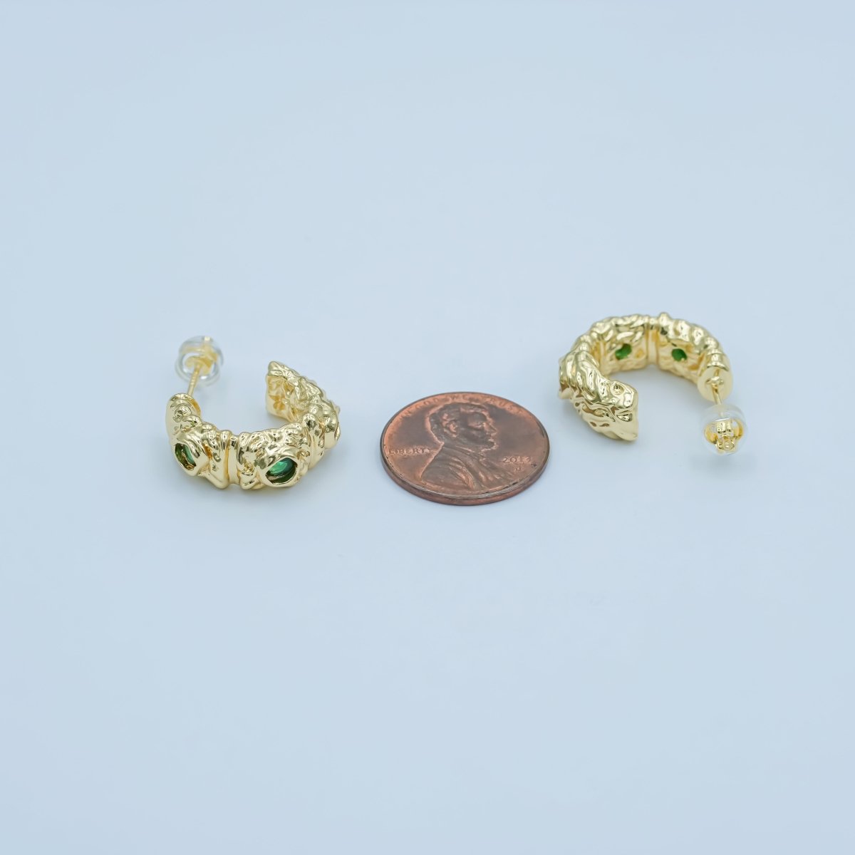 24K Gold Filled Green CZ Molten C - Shaped Hoop Earrings | AI435 - DLUXCA