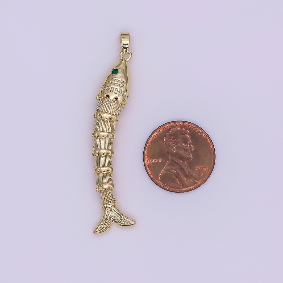 24K Gold Filled Green CZ Multidimensional Artisan Fish Charm | AA965 - DLUXCA