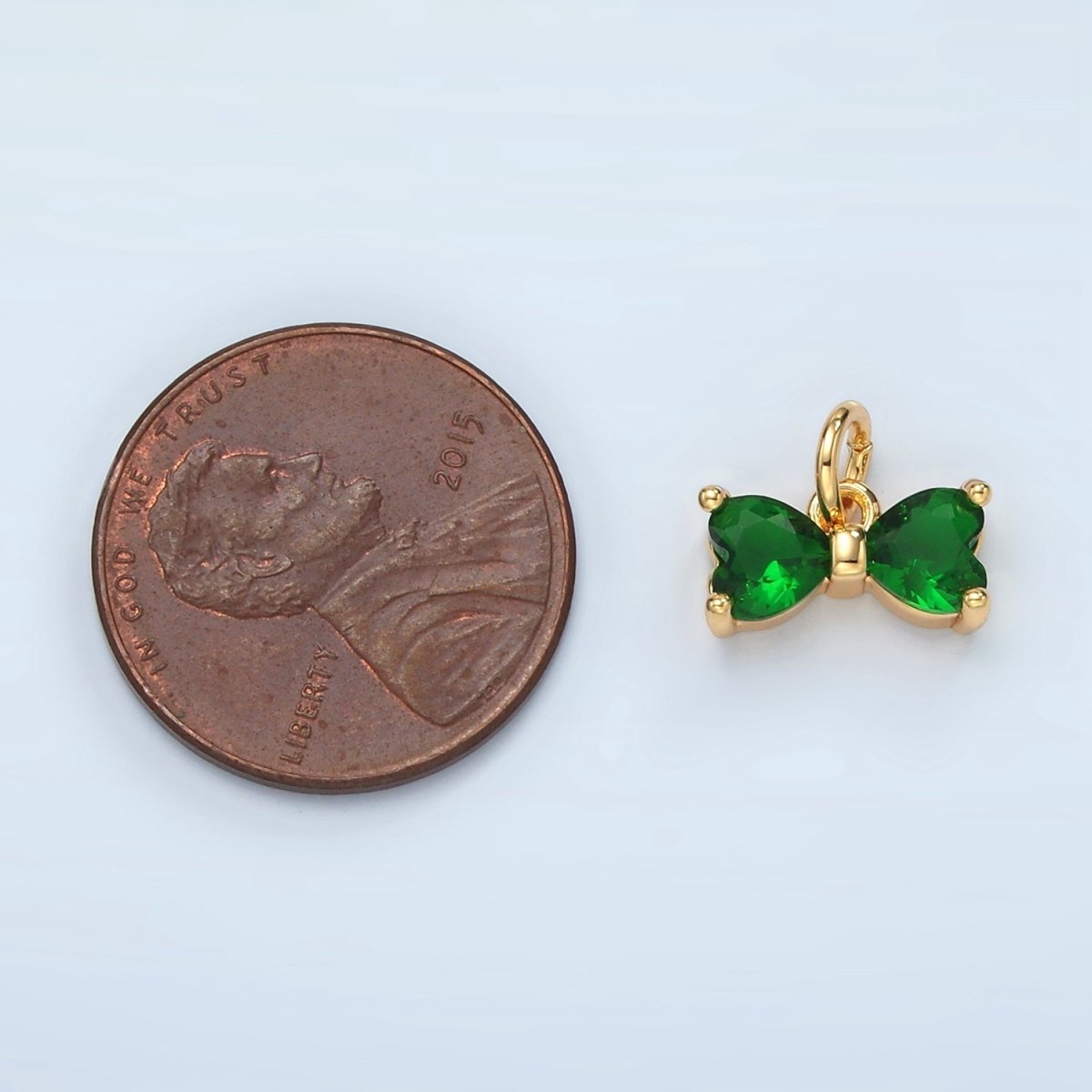 24K Gold Filled Green CZ Ribbon Bow Mini Charm | D707 - DLUXCA