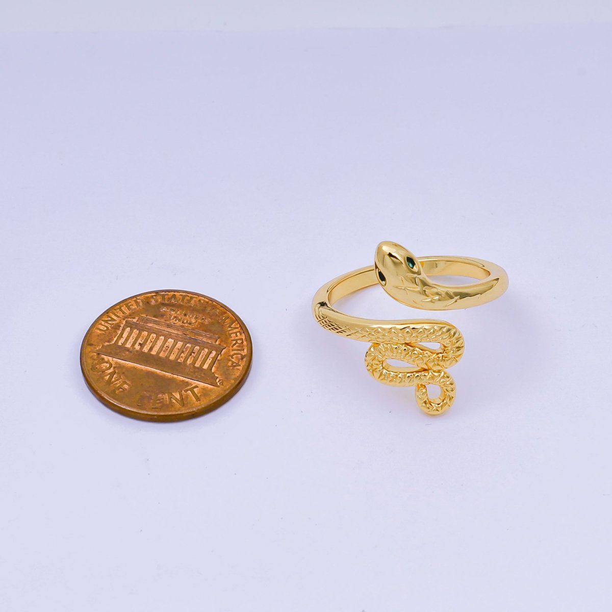 24K Gold Filled Green CZ Serpent Snake Adjustable Ring | O - 1491 - DLUXCA
