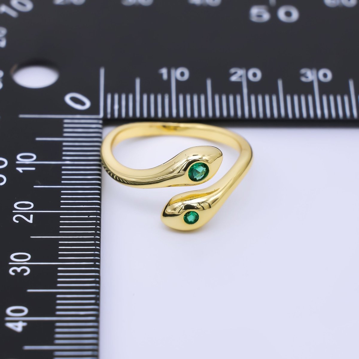 24K Gold Filled Green CZ Snake Serpent Wrap Ring | O1175 - DLUXCA