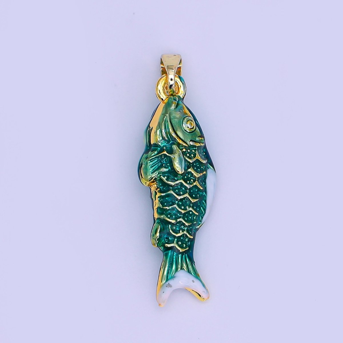 24K Gold Filled Green Enamel Mini Fish 3D Multidimensional Pendant | AH494 AH499 - DLUXCA