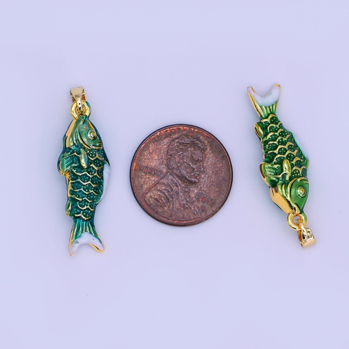 24K Gold Filled Green Enamel Mini Fish 3D Multidimensional Pendant | AH494 AH499 - DLUXCA