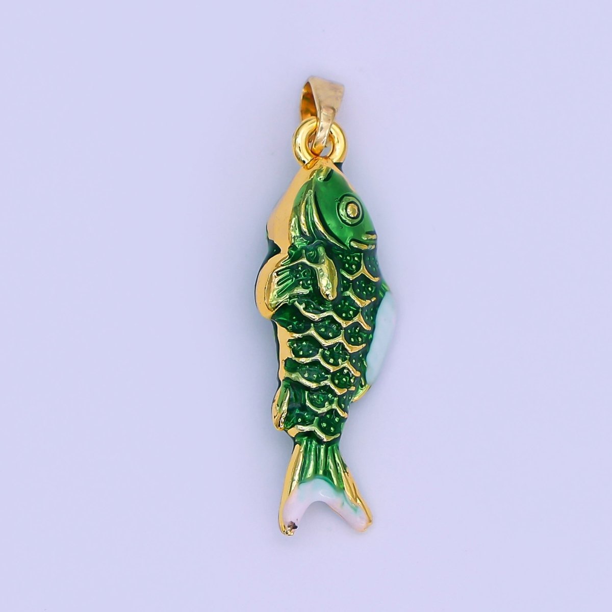 24K Gold Filled Green Enamel Mini Fish 3D Multidimensional Pendant | AH494 AH499 - DLUXCA