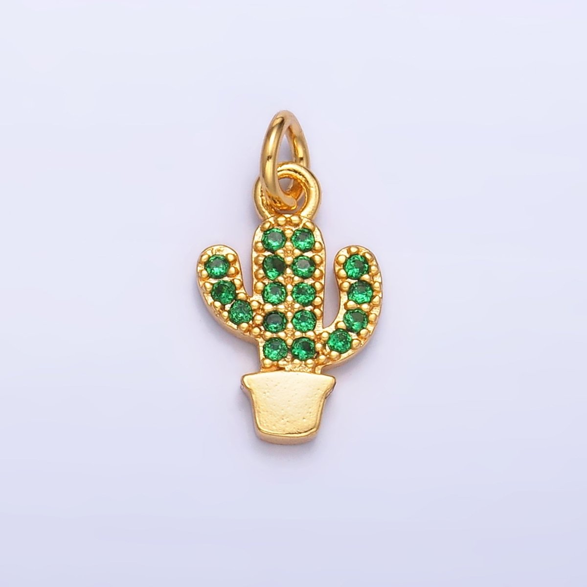 24K Gold Filled Green Micro Paved CZ Cactus Plant Charm in Gold & Silver | M709 - DLUXCA