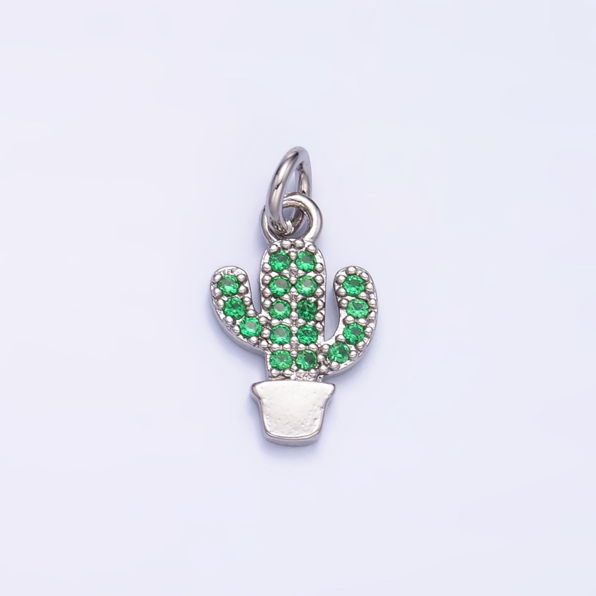 24K Gold Filled Green Micro Paved CZ Cactus Plant Charm in Gold & Silver | M709 - DLUXCA
