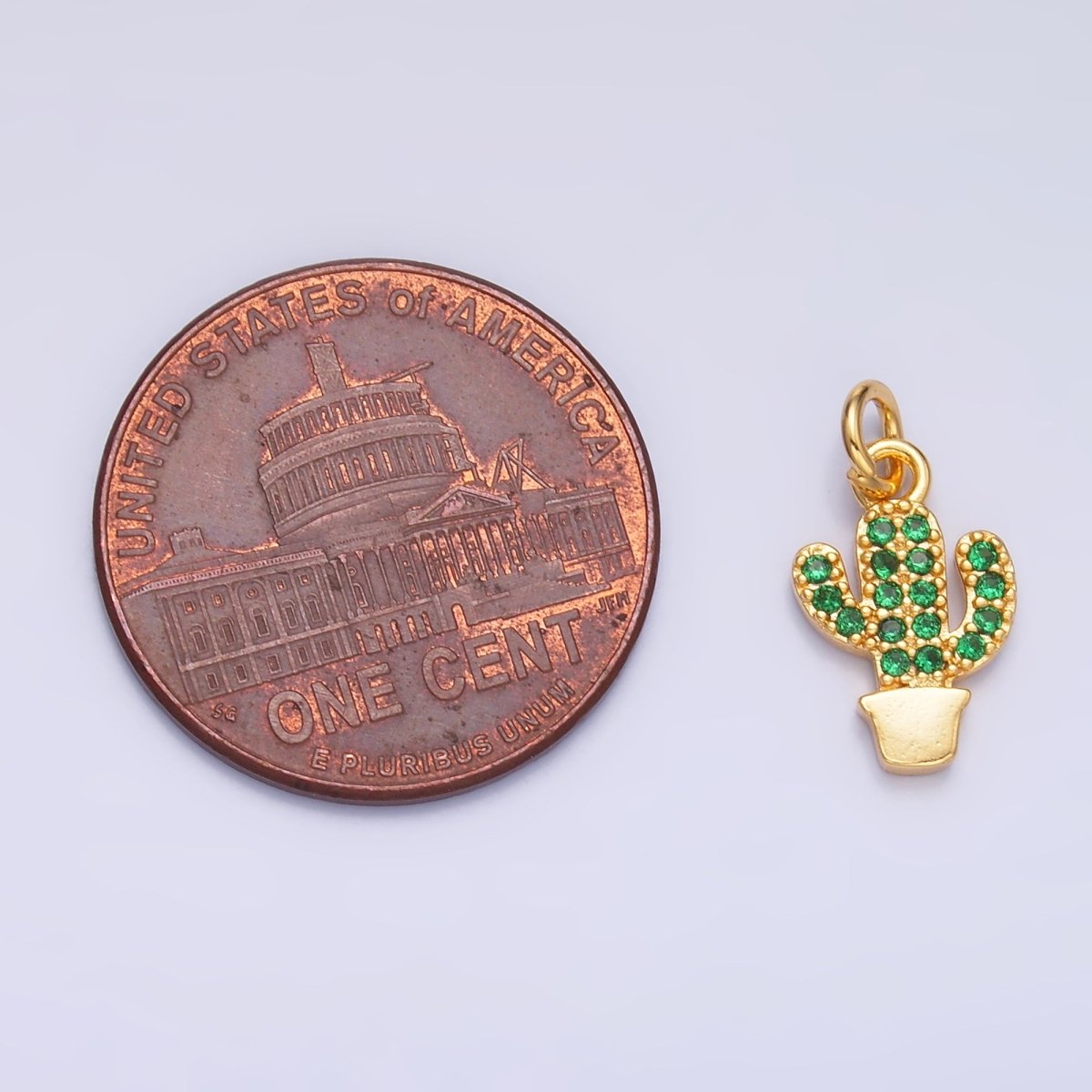 24K Gold Filled Green Micro Paved CZ Cactus Plant Charm in Gold & Silver | M709 - DLUXCA