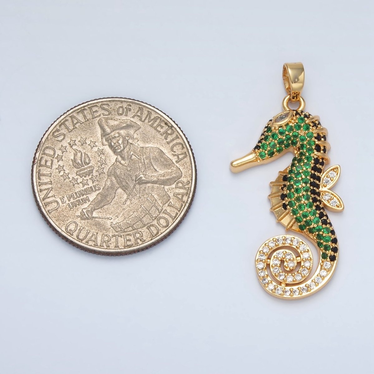 24K Gold Filled Green Micro Paved Sea Horse Ocean Animal Pendant | I288 - DLUXCA
