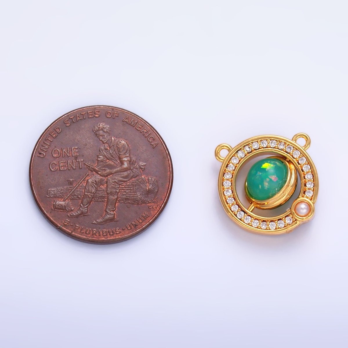 24K Gold Filled Green Opal Pearl Micro Paved CZ Round Connector | Y008 - DLUXCA
