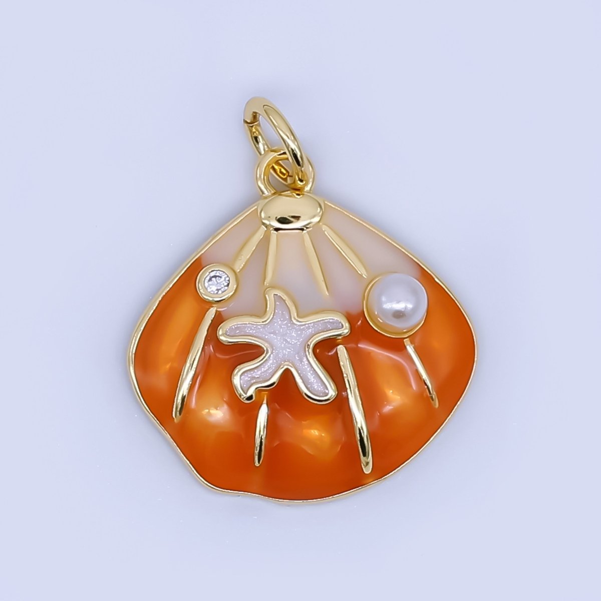 24K Gold Filled Green, Orange, Teal, Blue Starfish Scallop Clam Sea Shell Charm | AJ431 AJ432 - DLUXCA