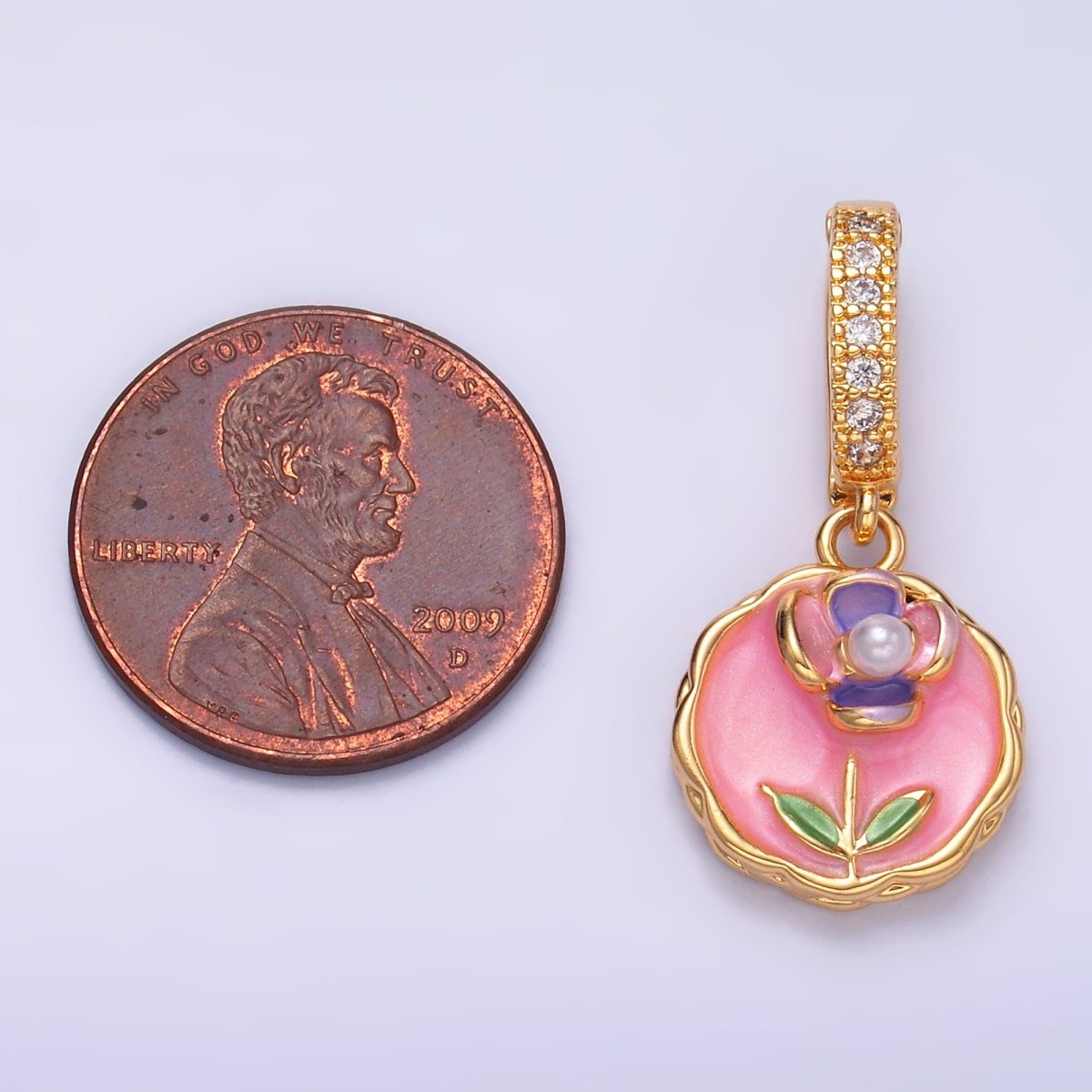24K Gold Filled Green, Purple, Pink Daisy Flower Micro Paved CZ Snap Bail Pendant | AA1442 AA1443 - DLUXCA