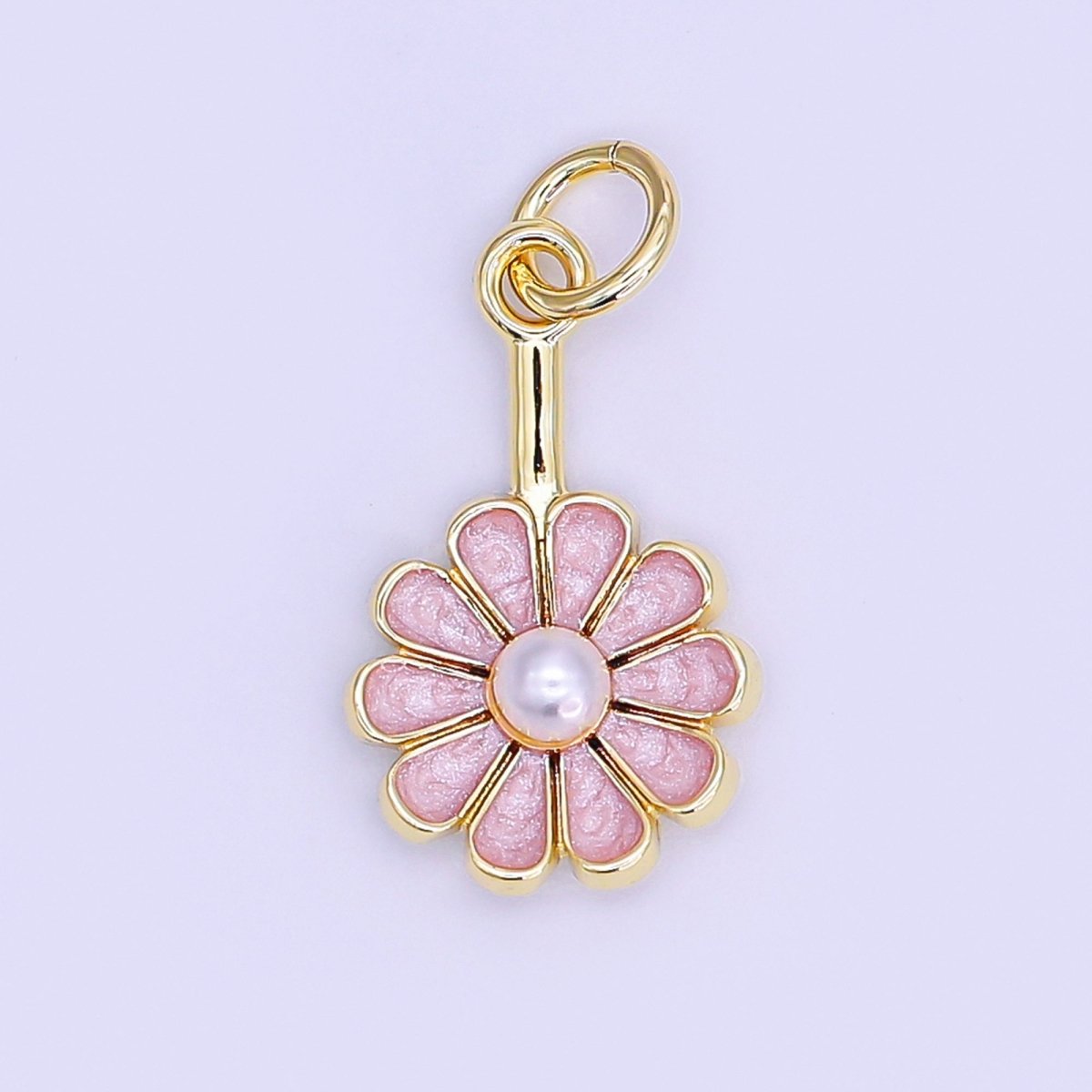 24K Gold Filled Green, Purple, Pink, Yellow, White Shell Pearl Flower Charm | AF530 - AF532 - DLUXCA